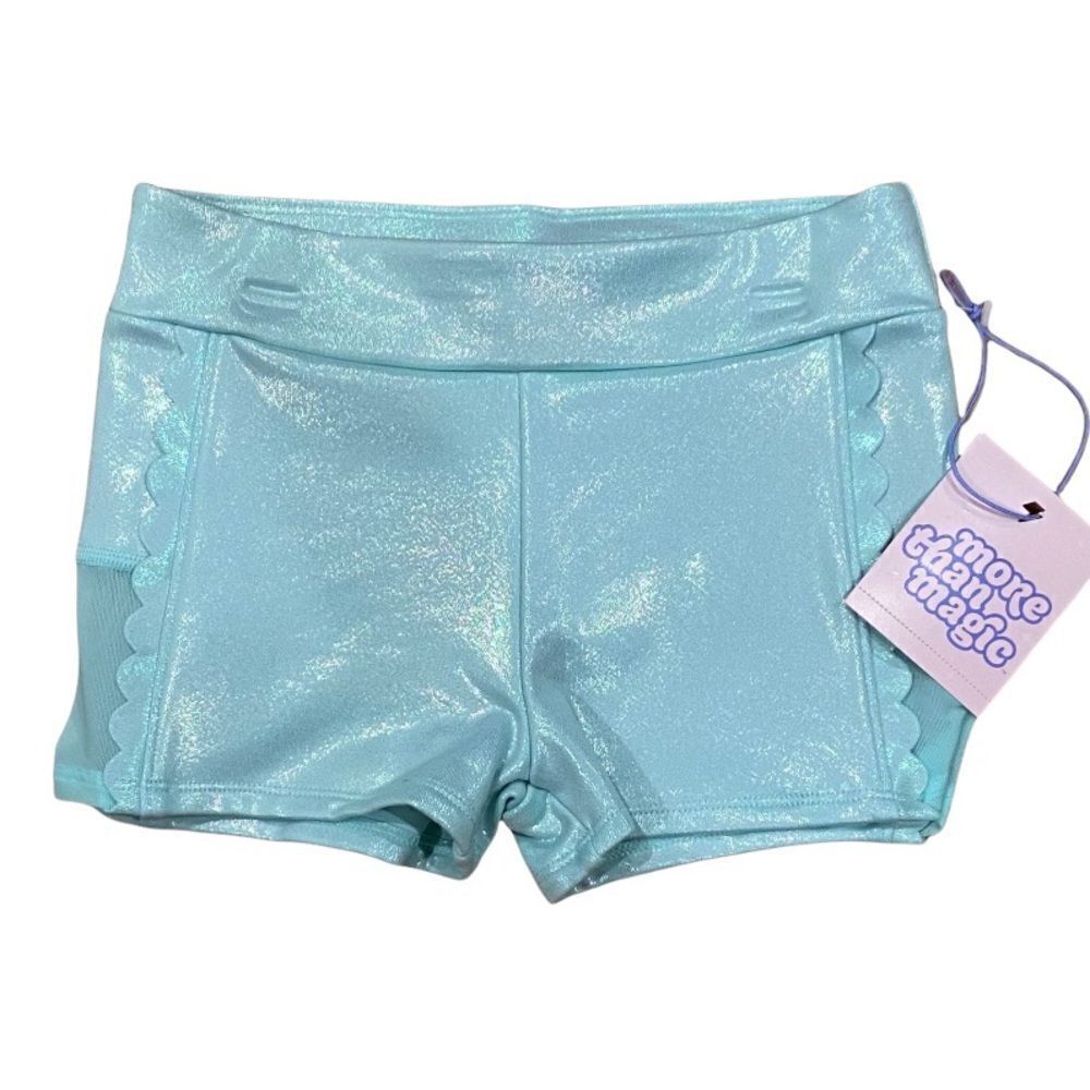 More Than Magic Girls Metallic Aqua Athletic Shorts
